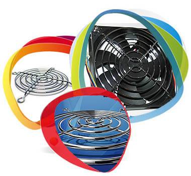 A puzzle of three wire meta fan grill guards.